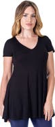24seven Comfort Apparel Short Sleeve Loose Fit Tunic Top with V-Neck
