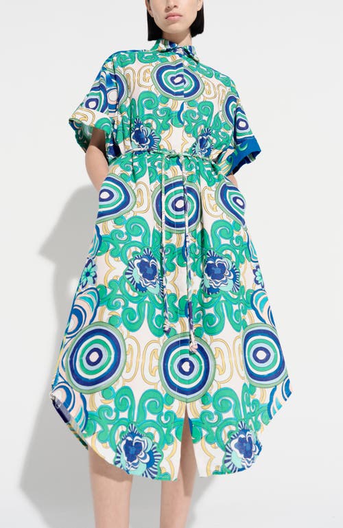 De Loreta Mari Short Sleeve Cotton Midi Shirtdress In Green