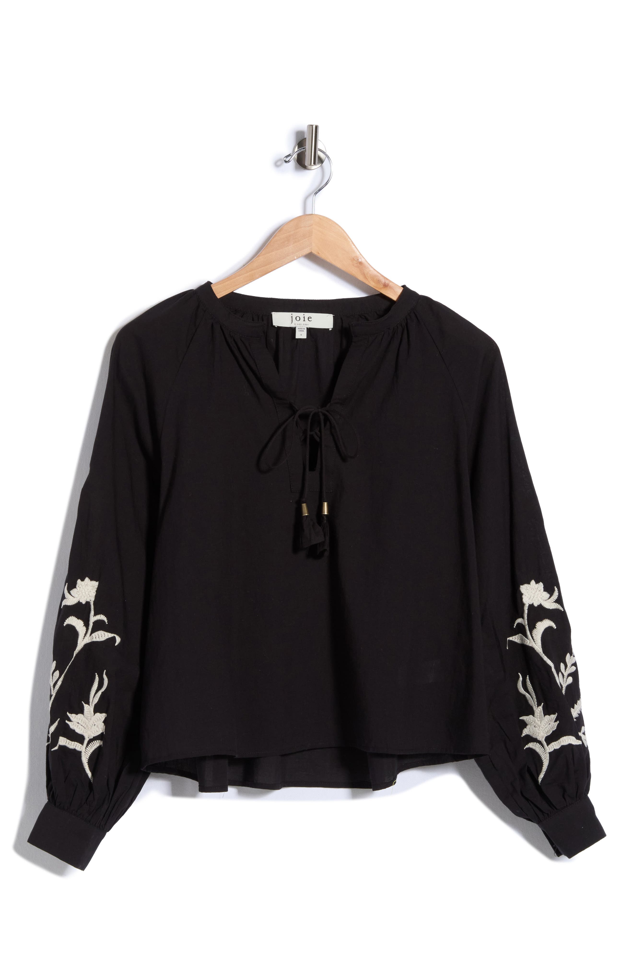 Joie Embroidered Tie Neck Top