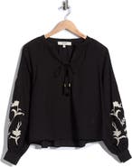 Joie Embroidered Tie Neck Top