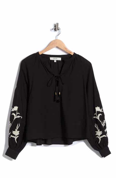 Joie Embroidered Tie Neck Top