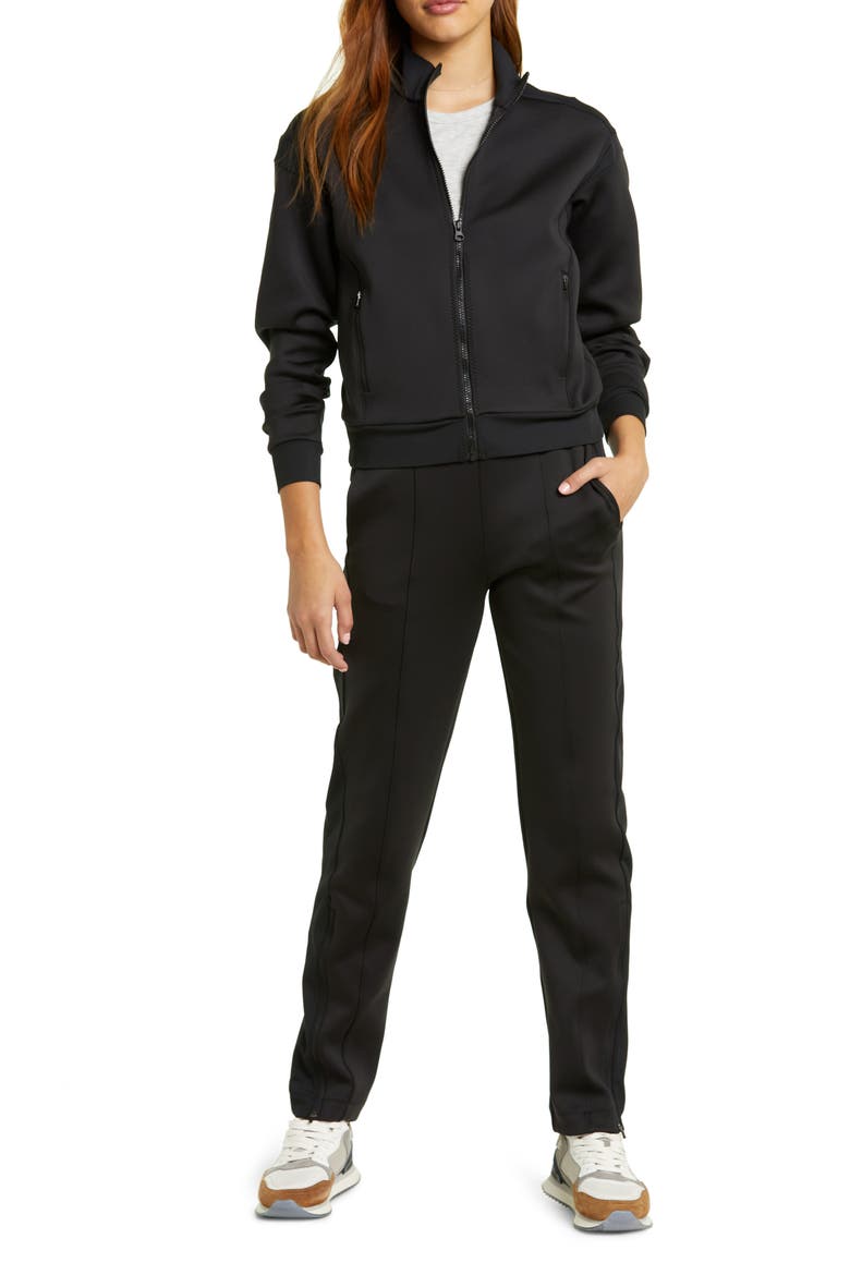 Side Step High Waist Track Pants, Alternate, color, BLACK