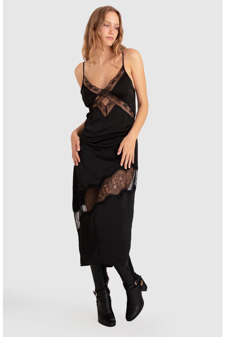 Heavenly Bodies Lace Slip Dress, Alternate, color, Black