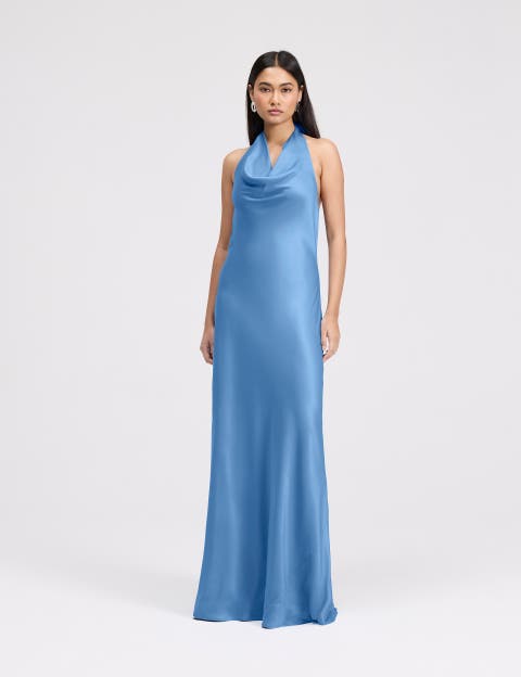 Elara Cowl Front Satin Maxi Dress