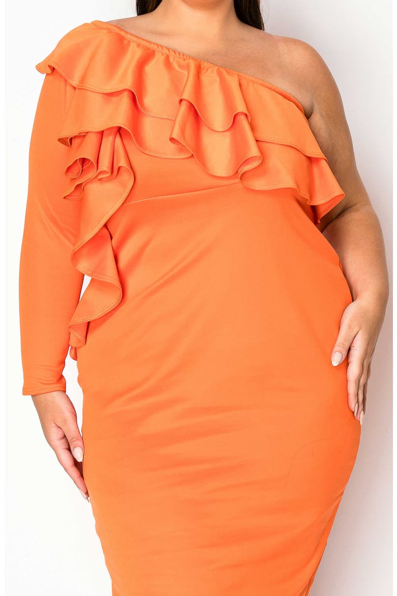 Val Ruffle One-Shoulder Midi Dress, Alternate, color, TANGERINE