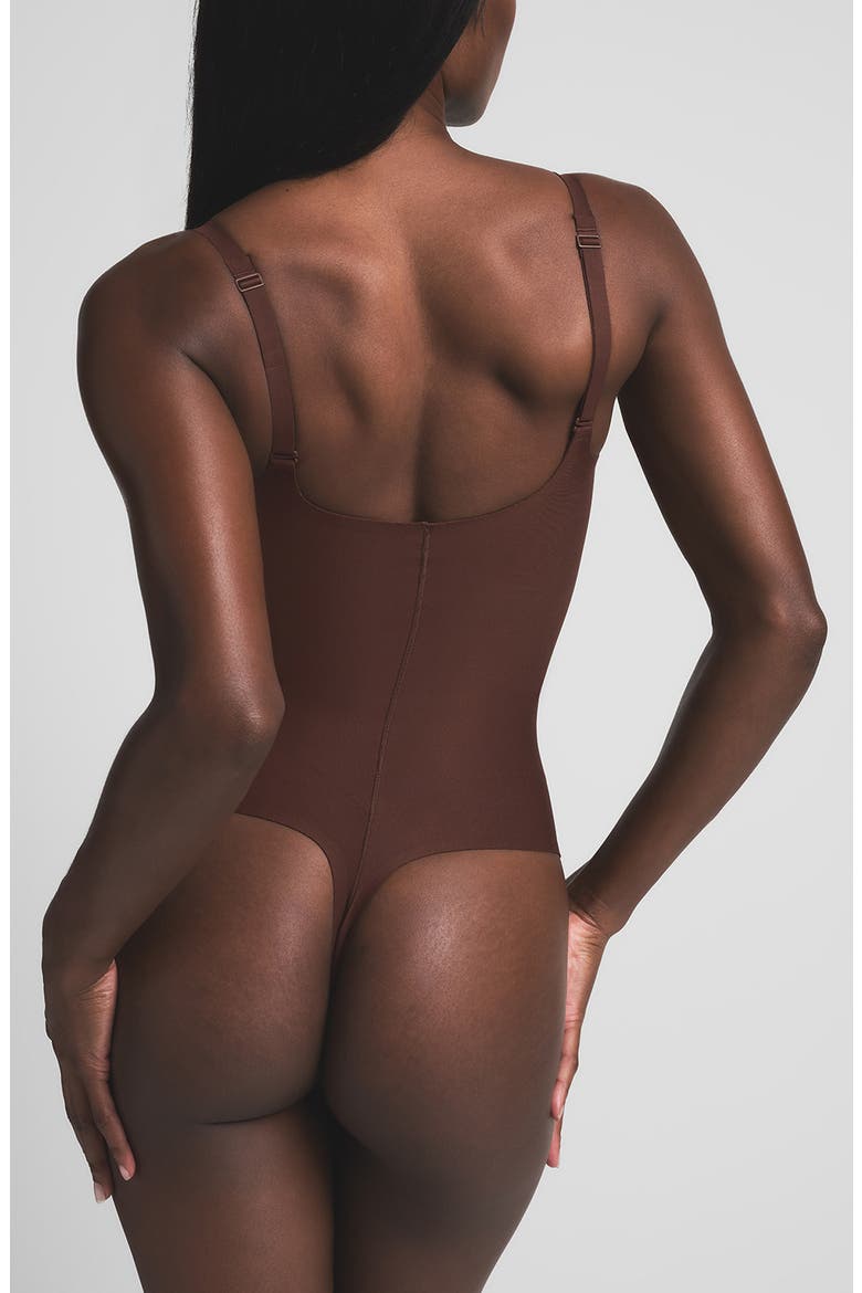 Body Core Sculpt Plunge Bodysuit, Alternate, color, COCOA