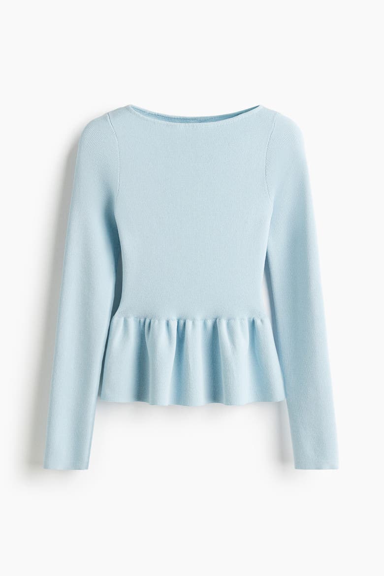 Knitted Peplum Top, Alternate, color, Light blue