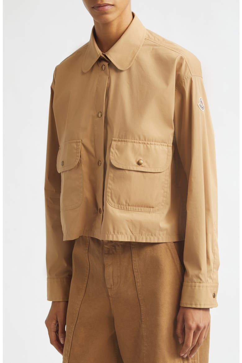 Hooded Cotton & Nylon Shirt Jacket, Alternate, color, BEIGE