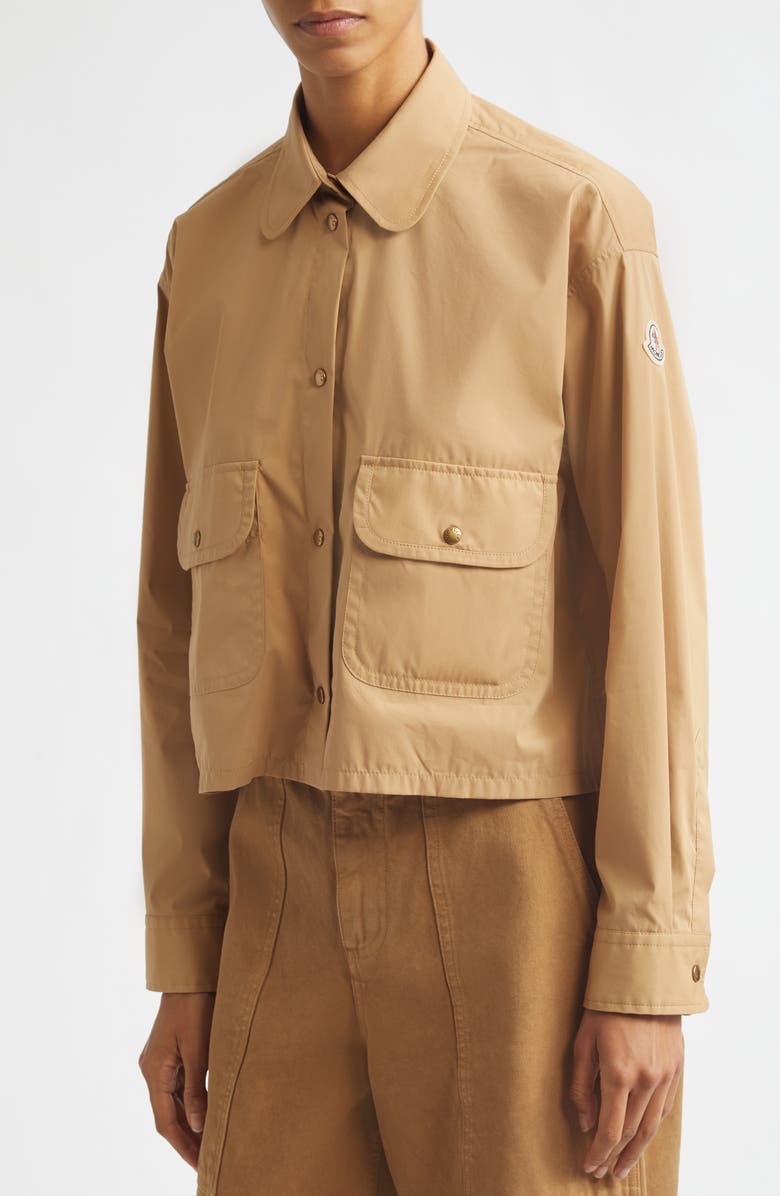Moncler Hooded Cotton & Nylon Shirt Jacket, Alternate, color, Beige