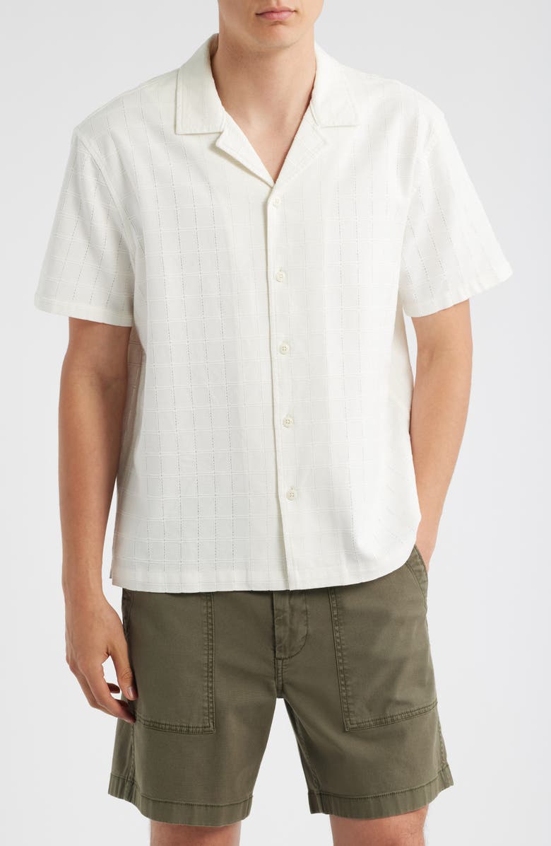 Treasure & Bond Grid Eyelet Cotton Camp Shirt, Main, color, Ivory Egret