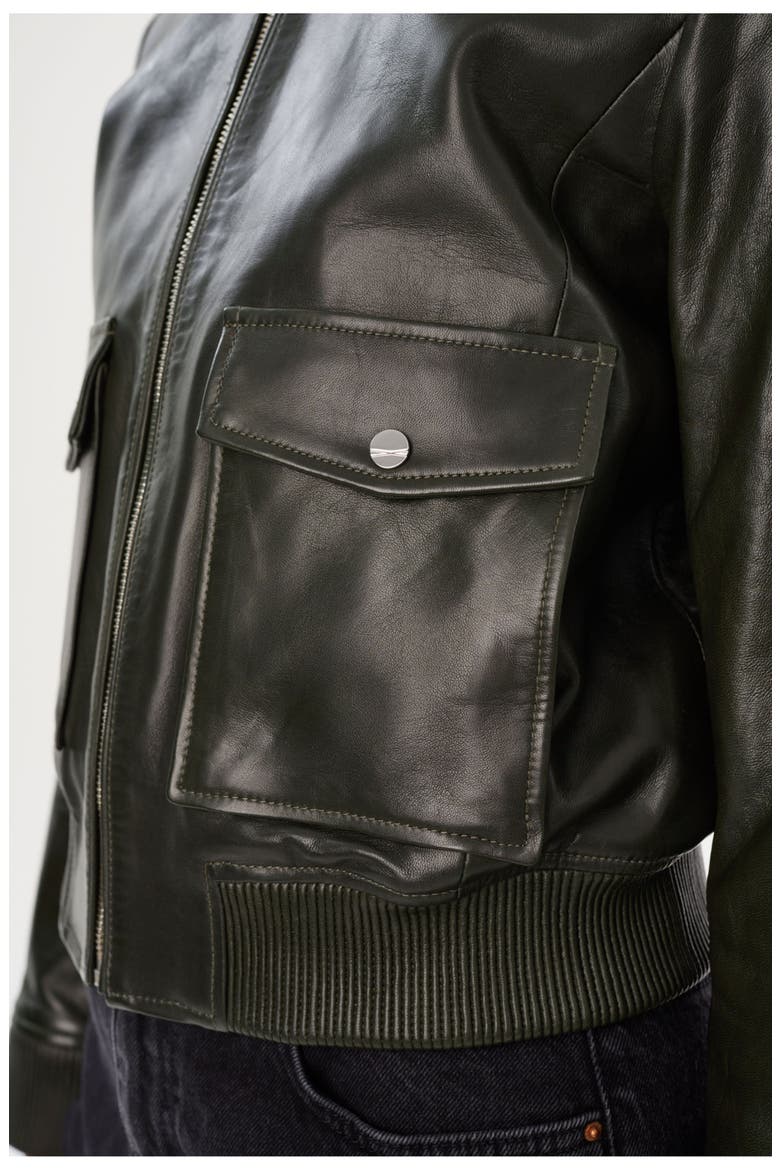 CANDACE | Leather Bomber Jacket, Alternate, color, Dark Olive/Heather Grey