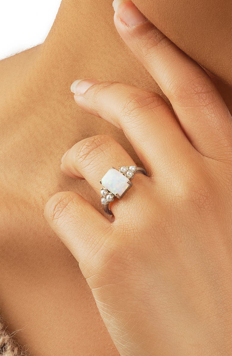 Sterling Forever Lana Faux Pearl & Opal Ring, Alternate, color, Silver