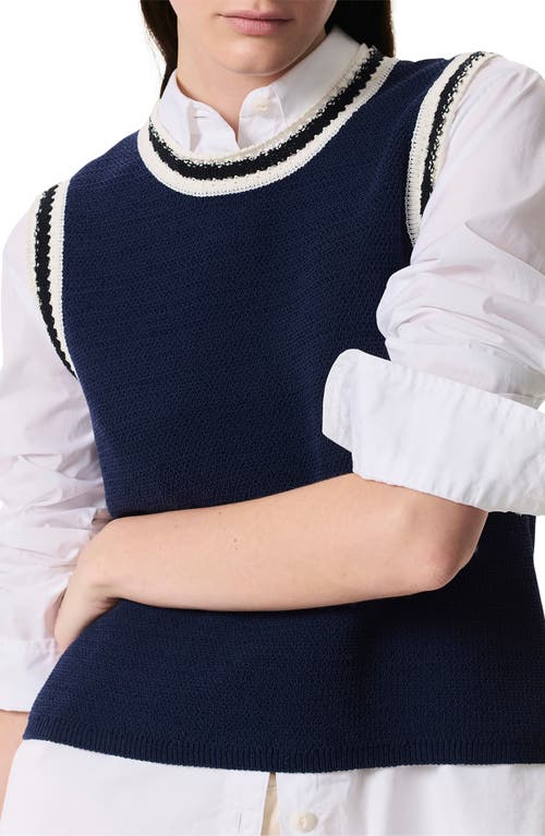 Rag & Bone Blue Meghan Striped Crochet-trim Sweater Vest In Navy