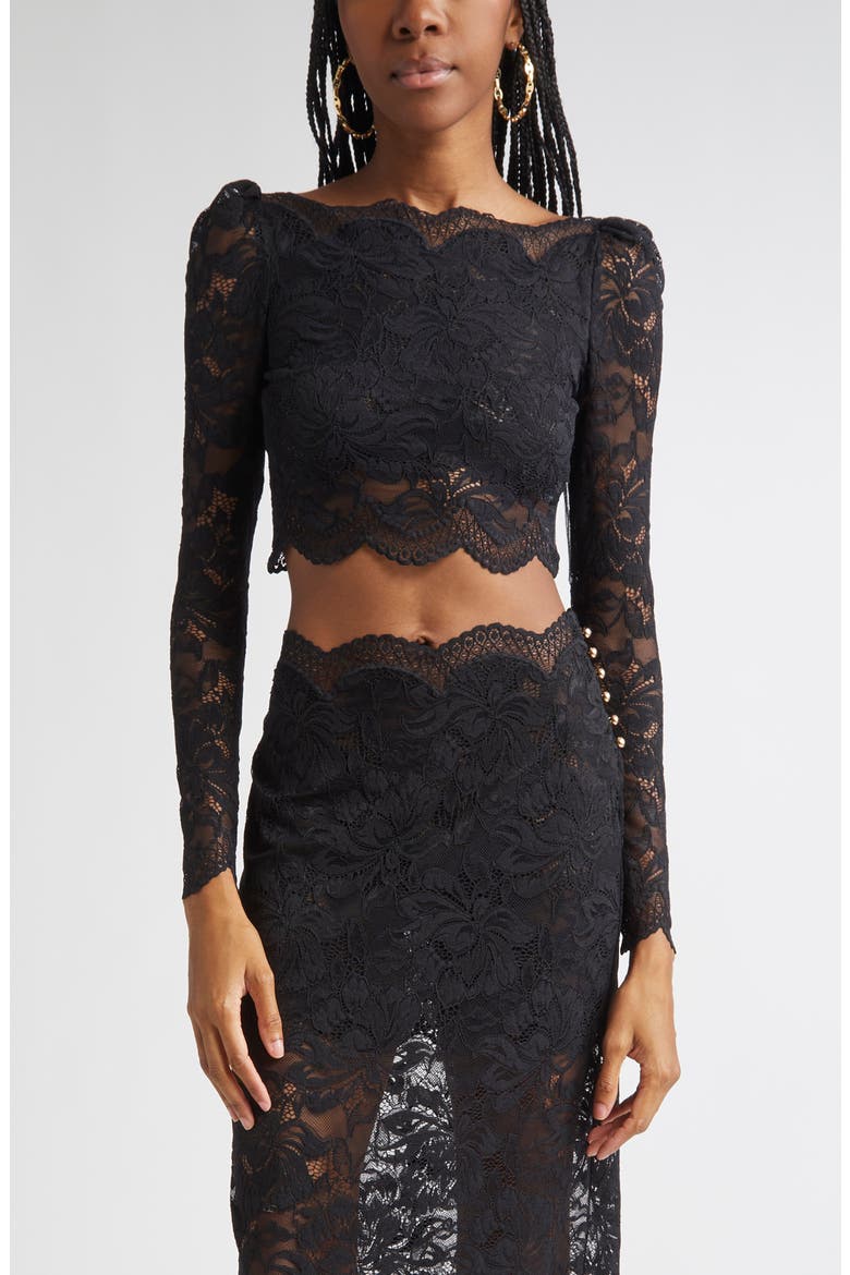 Stretch Lace Crop Top, Main, color, BLACK