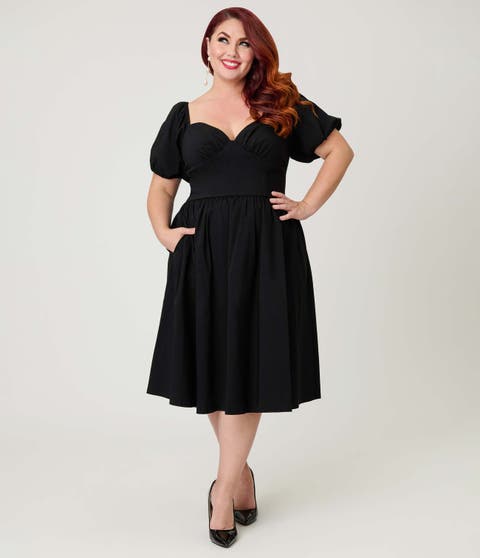 Plus Size Sweetheart Puff Sleeve Swing Dress