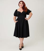 Unique Vintage Plus Size Sweetheart Puff Sleeve Swing Dress