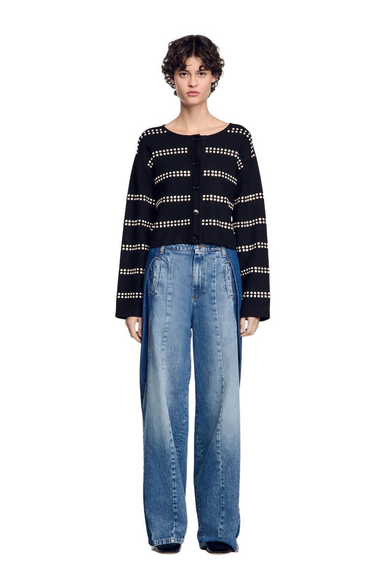 SANDRO Studded cardigan, Main, color, Black