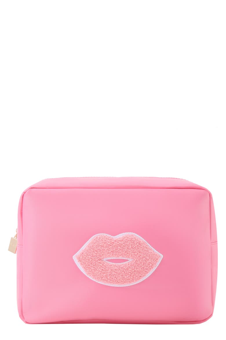 Extra Large Kiss Cosmetic Bag, Main, color, BUBBLEGUM PINK