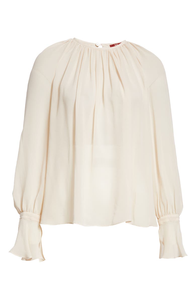 Max Mara Studio Yelina Semisheer Bell Sleeve Bow Back Silk Georgette Top, Alternate, color, 