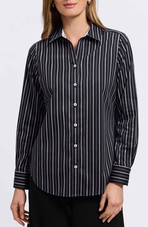 Foxcroft Margie Stripe Button-up Shirt In Black