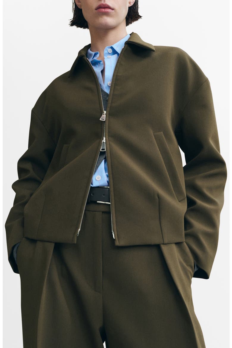 Front Zip Bomber Jacket, Main, color, KHAKI GREEN