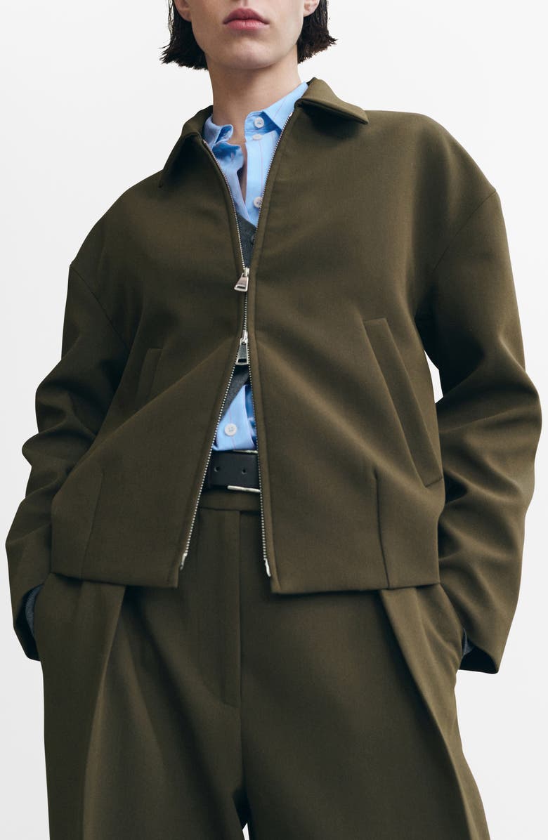 MANGO Front Zip Bomber Jacket, Main, color, Khaki Green