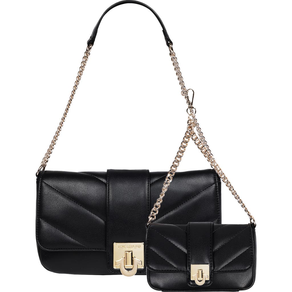 True Religion Quilted Flap Shoulder Bag & Mini Bag Set In Black