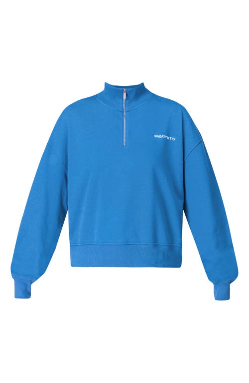 Sweaty Betty Womens Revive Half-zip Cropped Stretch-jersey Sweatshirt Tidal Blue In Tidal Blue