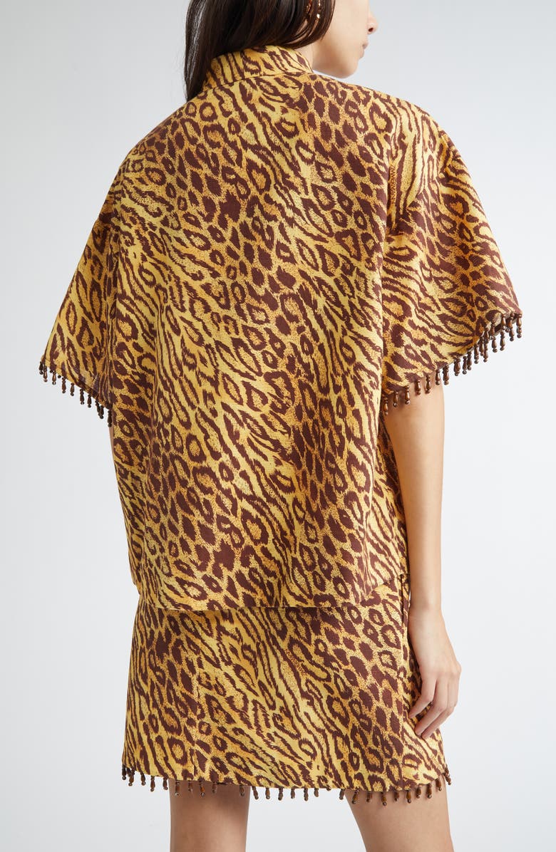 Zimmermann Coco Leopard Print Beaded Fringe Shirt, Alternate, color, Leopard