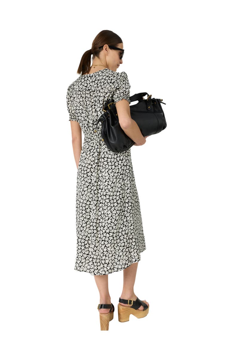 Rosi V-Neck Puff Sleeve Floral Dress, Alternate, color, Black