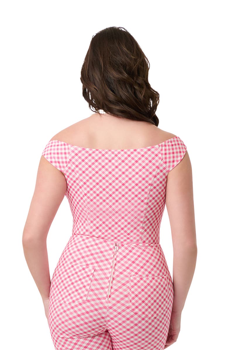 Unique Vintage 1950s Off The Shoulder Violet Top, Alternate, color, Pink Gingham