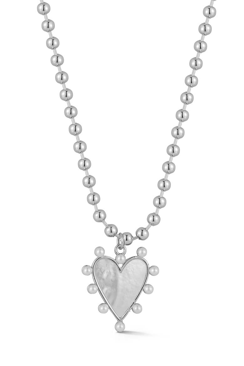 Faux Pearl Heart Pendant Necklace, Main, color, SILVER