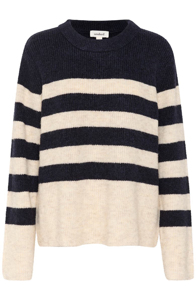 Soaked in Luxury SLSelta Knitted Striped Pullover, Alternate, color, Night Sky/Sandshelll