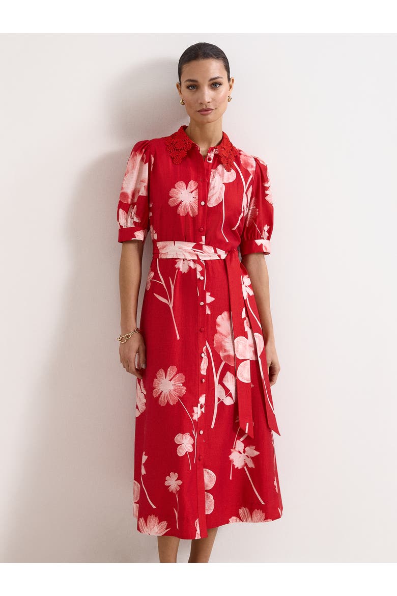 Delphine Midi Red Dress, Self-Tie Waist, Alternate, color, Red