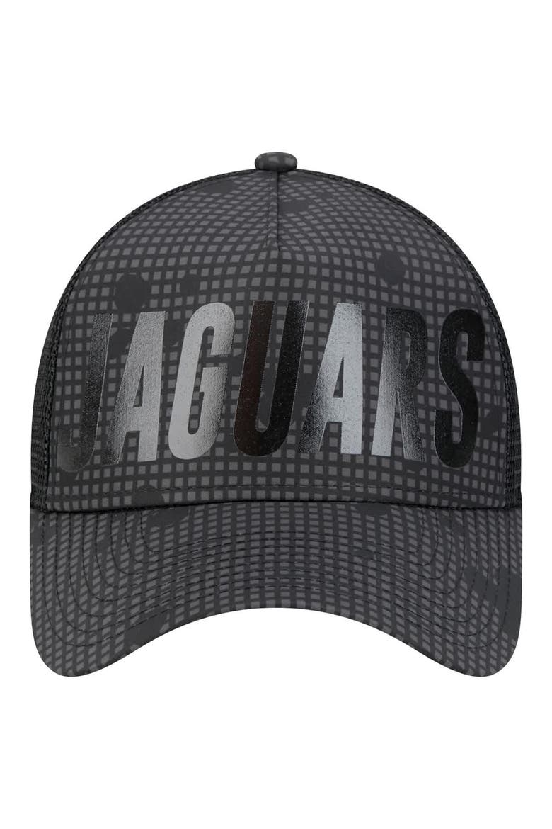 Men's New Era Black Jacksonville Jaguars  Midnight Ink Tonal Text A-Frame Trucker 9FORTY Adjustable Hat, Alternate, color, Black