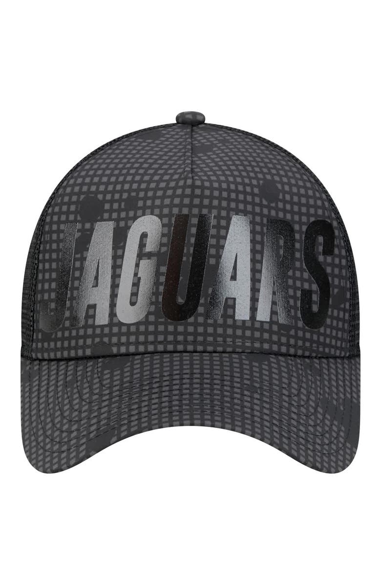 New Era Men's New Era Black Jacksonville Jaguars Midnight Ink Tonal Text A-Frame Trucker 9FORTY Adjustable Hat, Alternate, color, Black