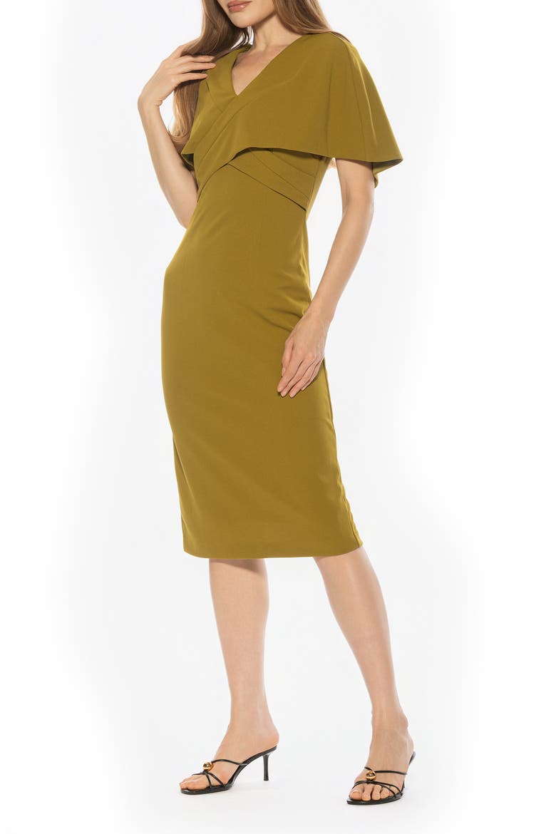 Noor Wrap Bodice Midi Sheath Dress, Alternate, color, SAGE