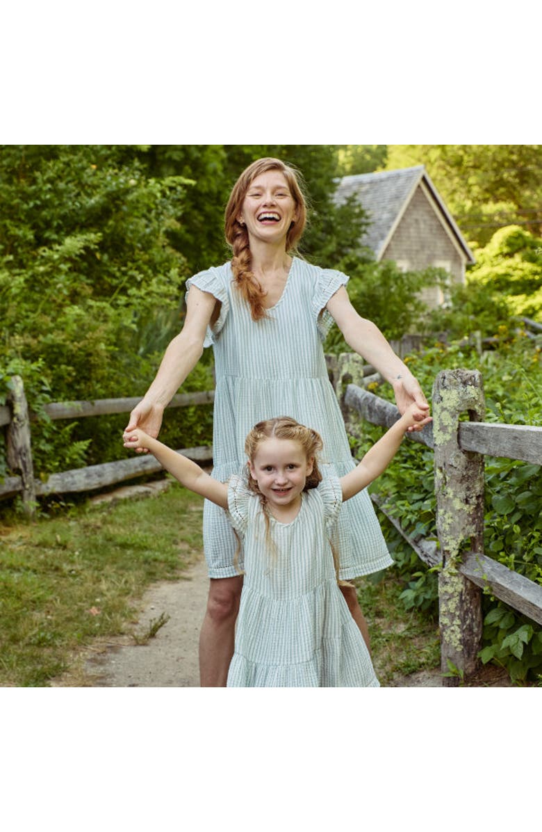 Modern Moments Mommy & Me Gauze Dress, Main, color, Teal Stripe