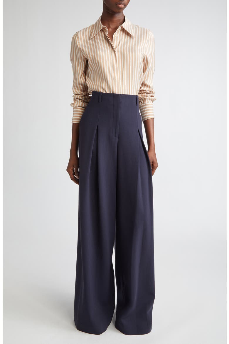 Warren Inverted Pleat Stretch Wool Wide Leg Pants, Alternate, color, INK