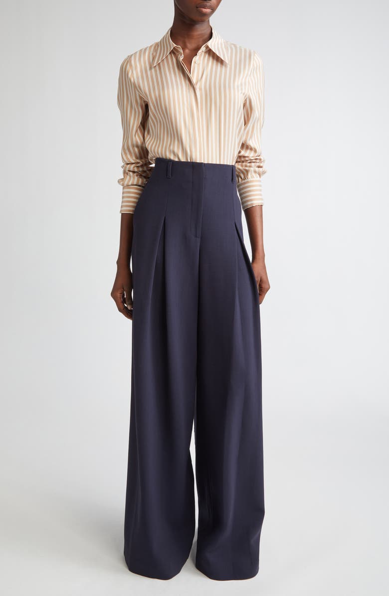 Lafayette 148 New York Warren Inverted Pleat Stretch Wool Wide Leg Pants, Alternate, color, Ink