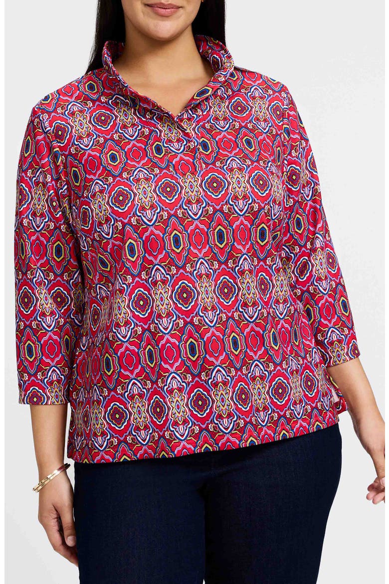 Tammy Tile Print Ruffle Collar Jersey Top, Main, color, RED/ MULTI