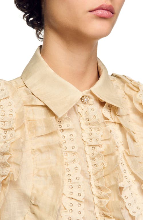 Sandro Ruffled Cropped Shirt In Sand
