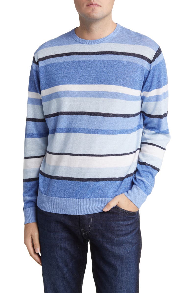 Peter Millar Crown Crafted Serene Stripe Linen & Merino Wool Sweater, Main, color,