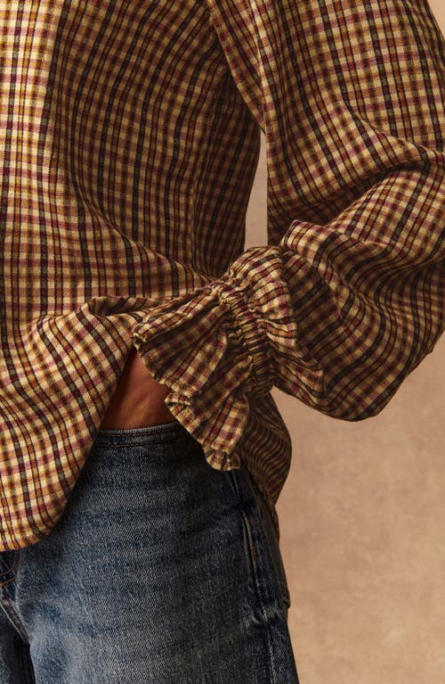 Next Check Ruffle Collar Button-up Shirt In Brown