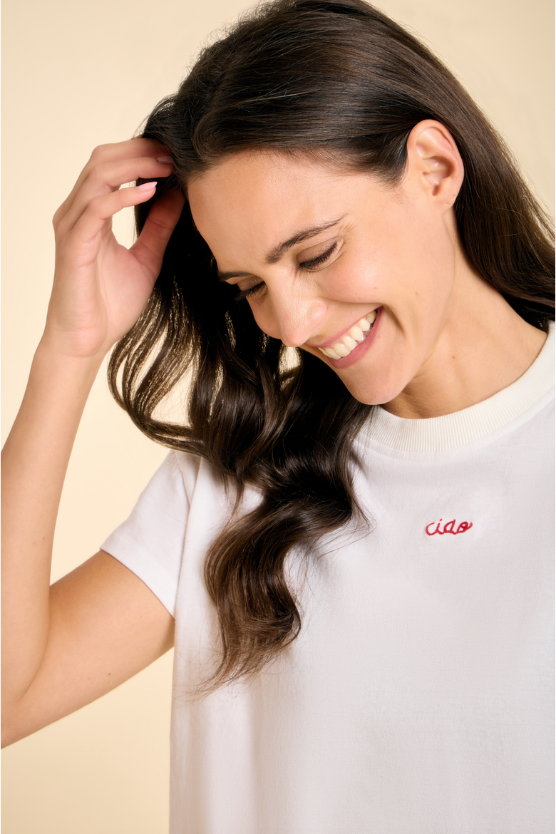 Ciao Embroidered Crop Tee, Alternate, color, White