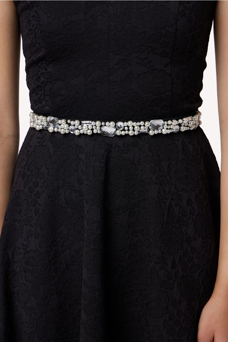 Stretchy Pearl and Gem Belt, Main, color, Black