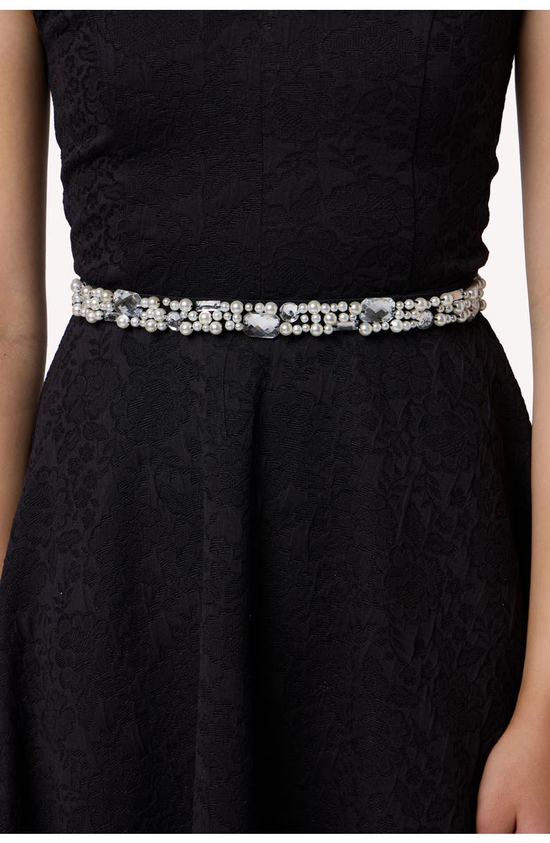 Un Deux Trois Stretchy Pearl and Gem Belt, Main, color, Black