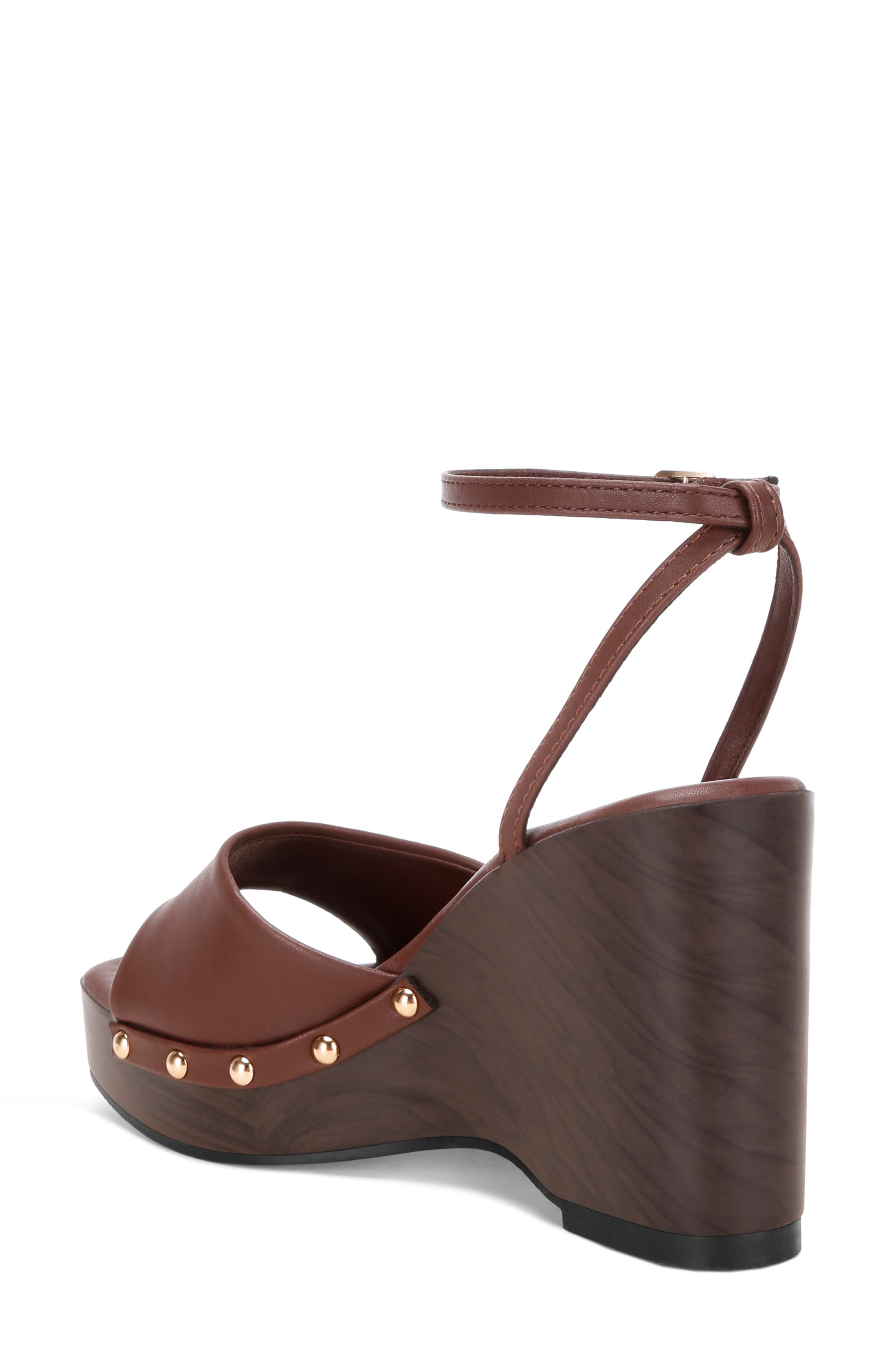 Colada Ankle Strap Studded Wedge Sandal, Alternate, color, BROWN