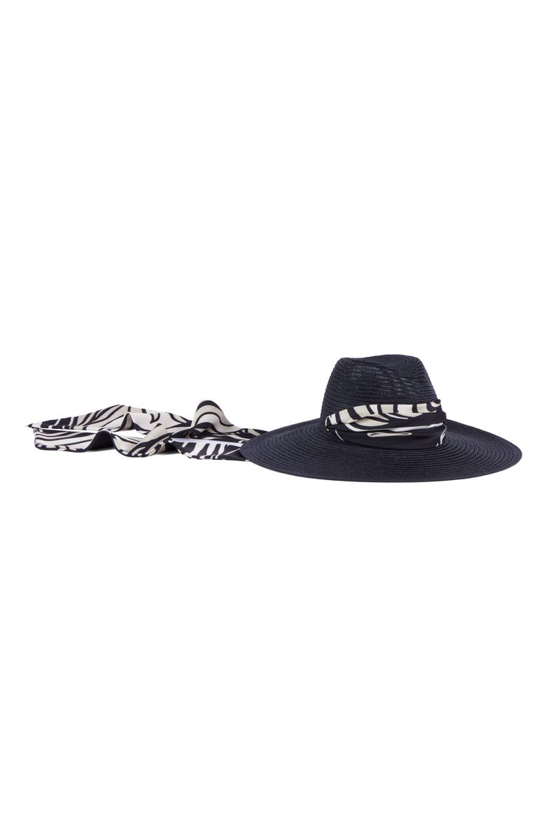 Eugenia Kim Cassidy UPF 25+ Packable Straw Fedora, Main, color, Black