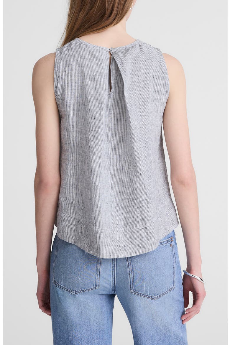 Pleated Linen Shell Top, Alternate, color, BLACK WHITE MINI STRIPE